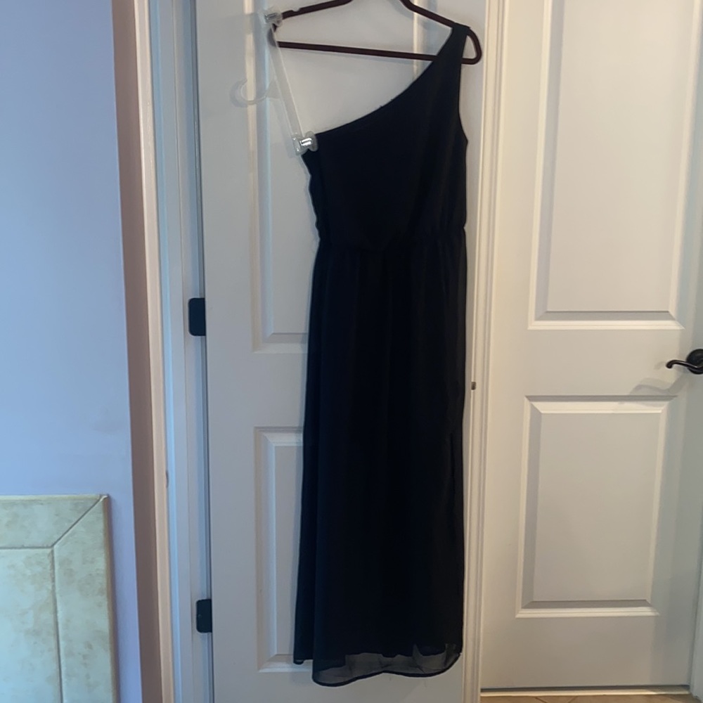 Black One Shoulder Maxi with a Slit!